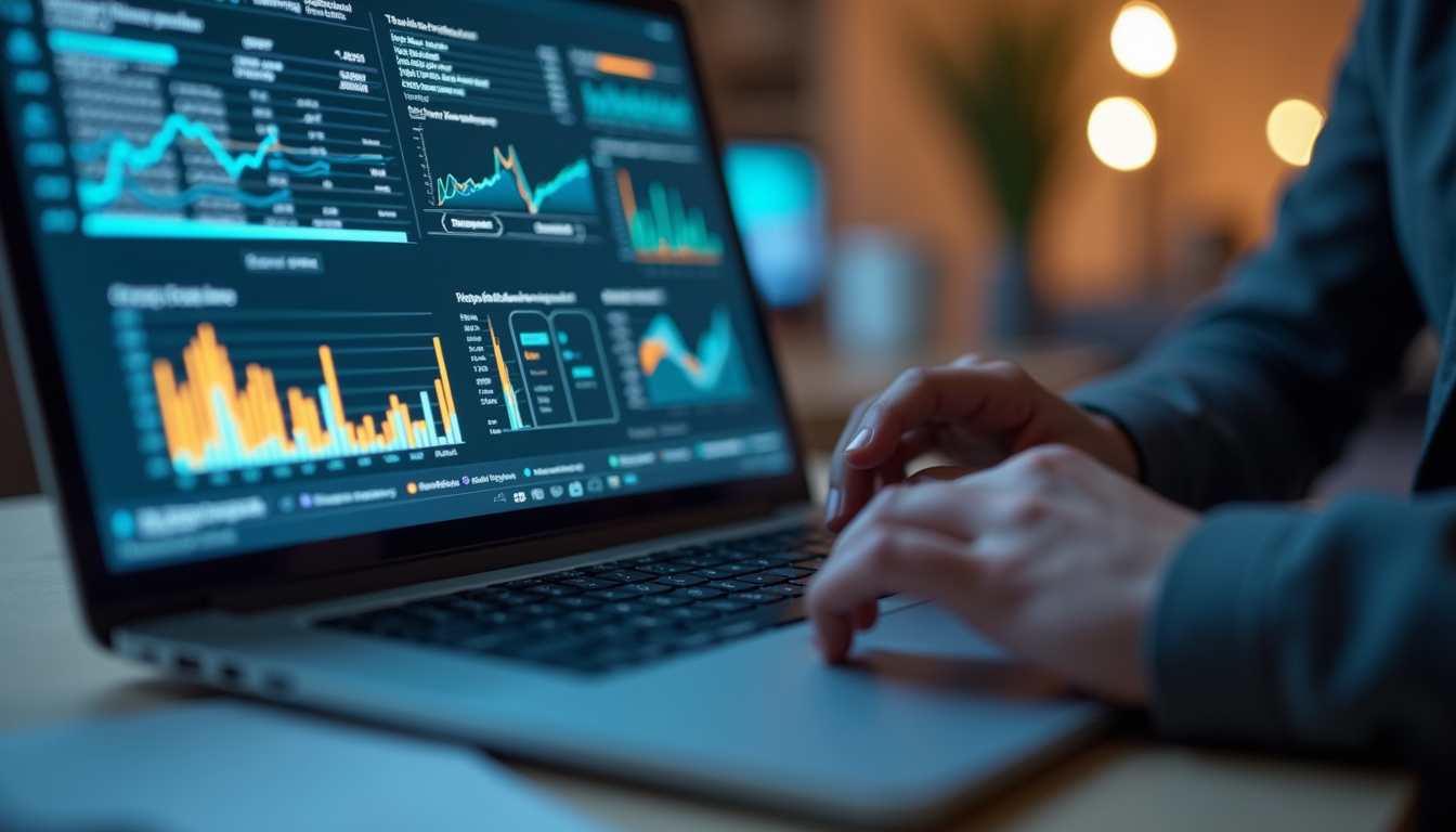 Close-up view of a laptop screen showing market research data