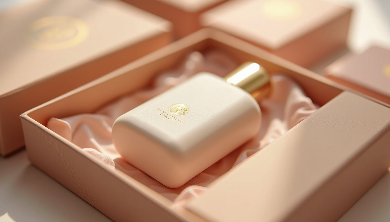 Close-up view of a product in an elegant packaging