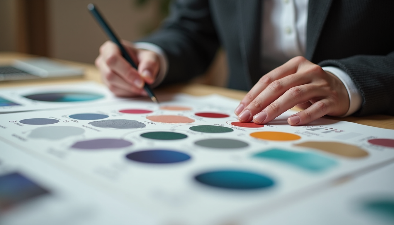Eye-level view of a designer working on brand color palettes
