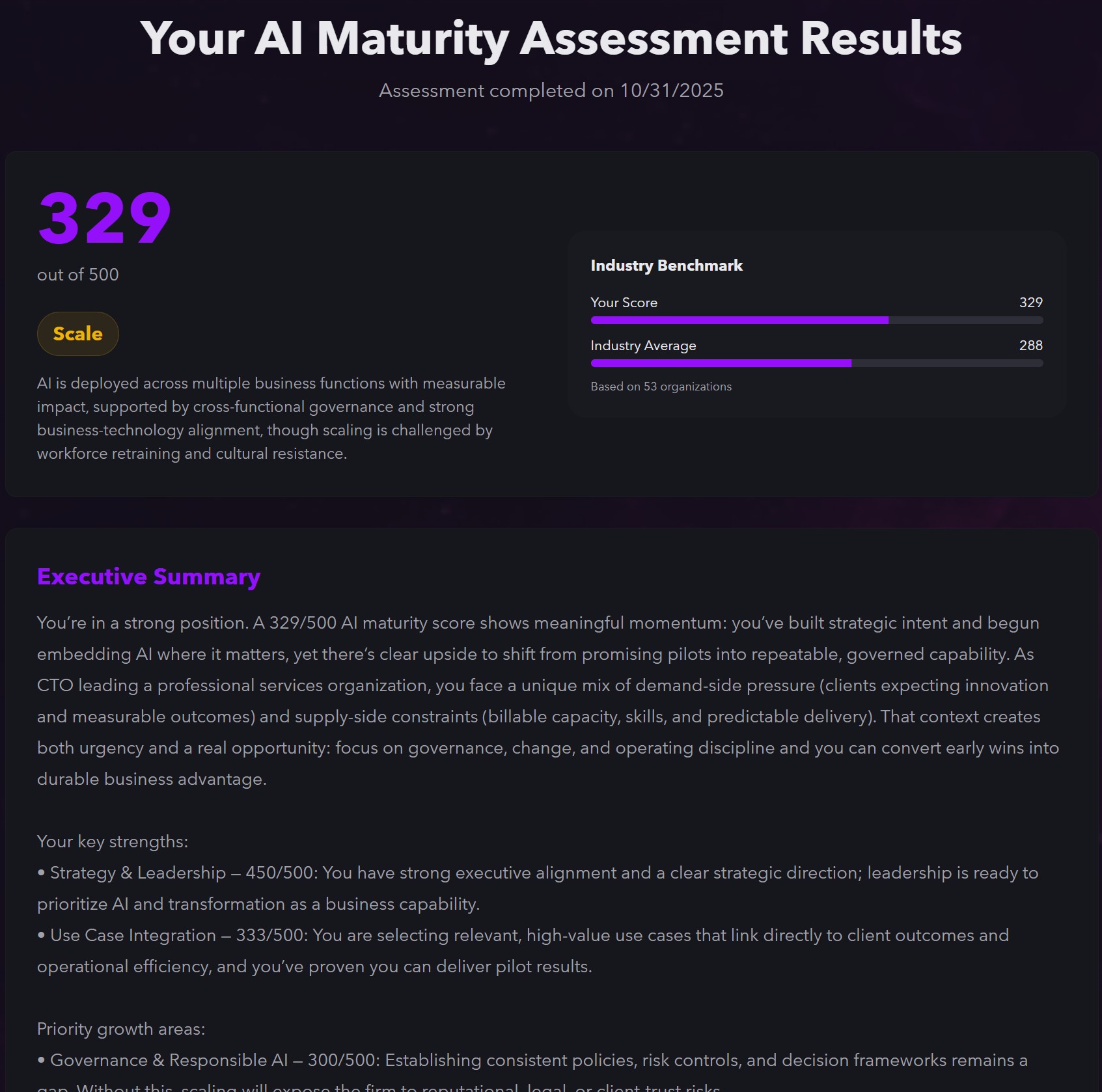 Your report includes tailored findings, recommendations, and related resources.