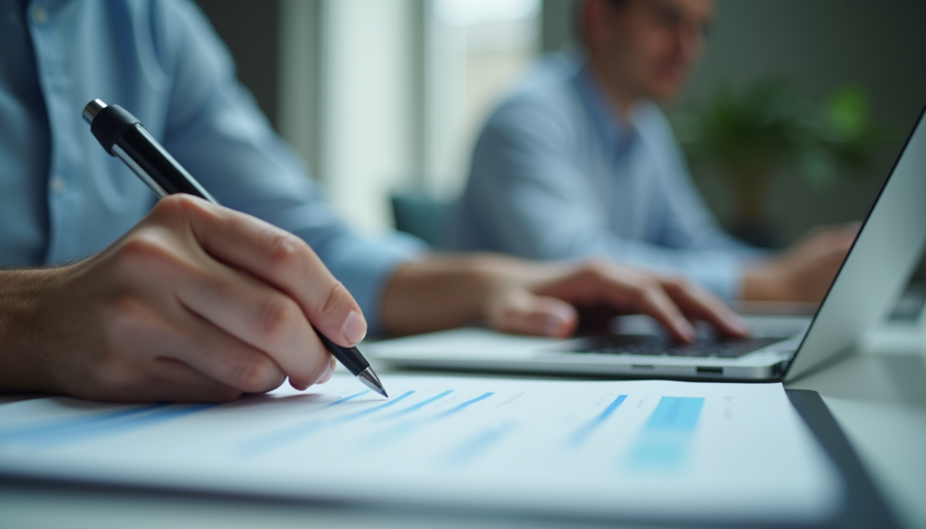 Eye-level view of a person analyzing customer feedback through a survey