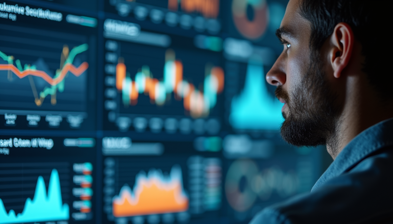 Close-up view of a person analyzing performance metrics on a screen