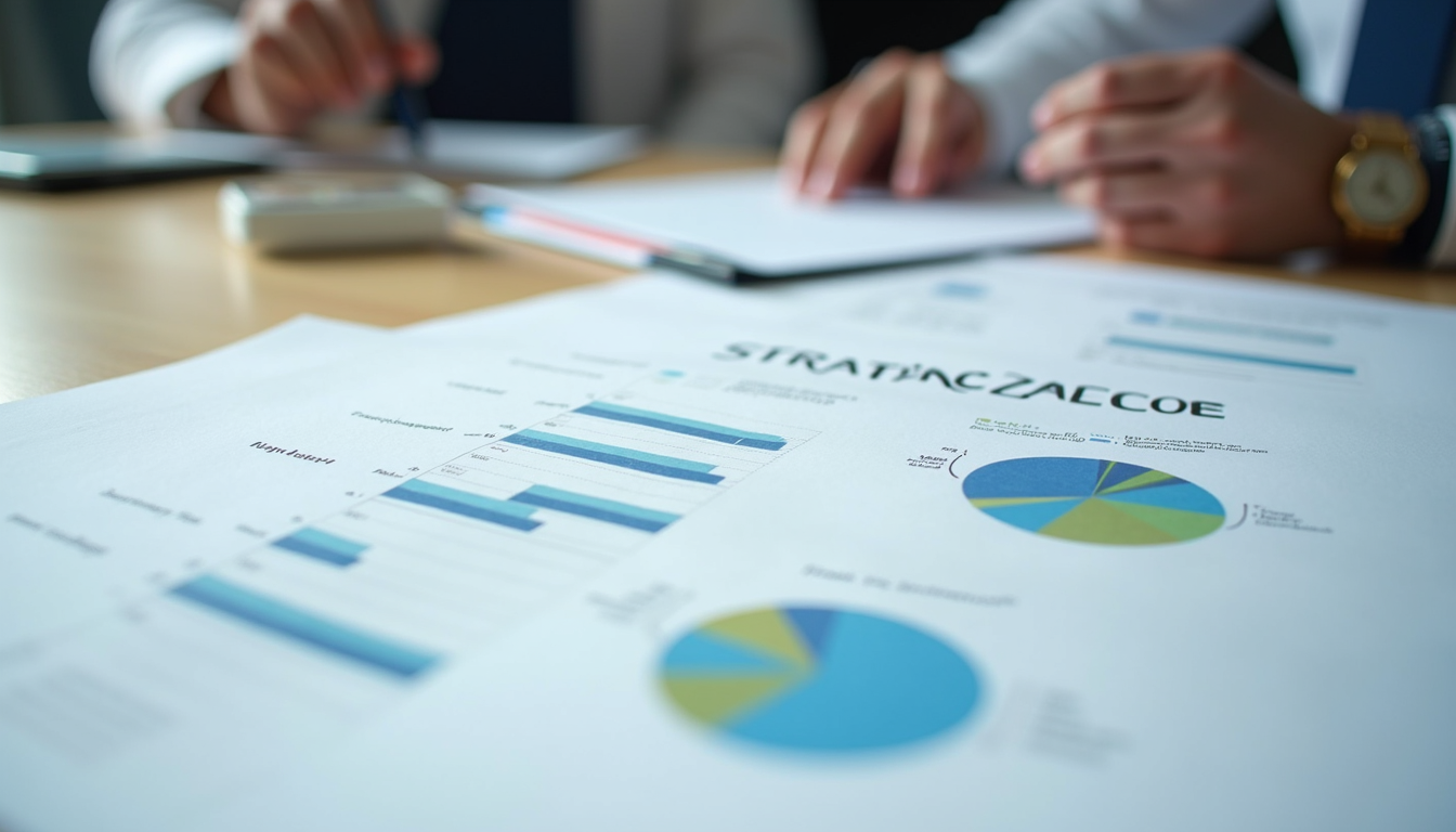 Close-up view of a strategic planning document with charts and notes