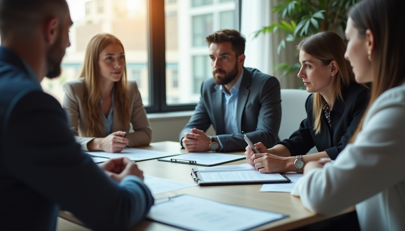 Close-up view of a team meeting discussing business strategies