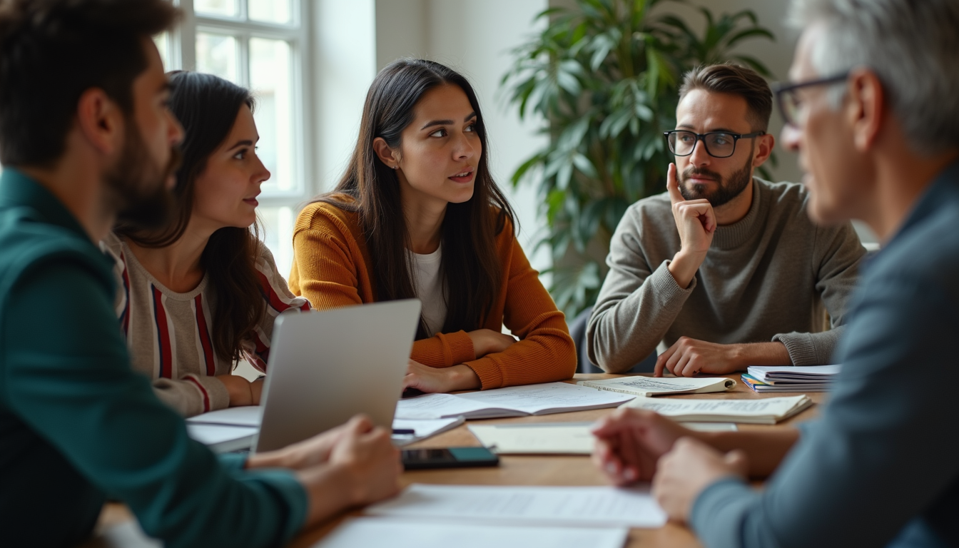 High angle view of a group of diverse people engaging in a discussion