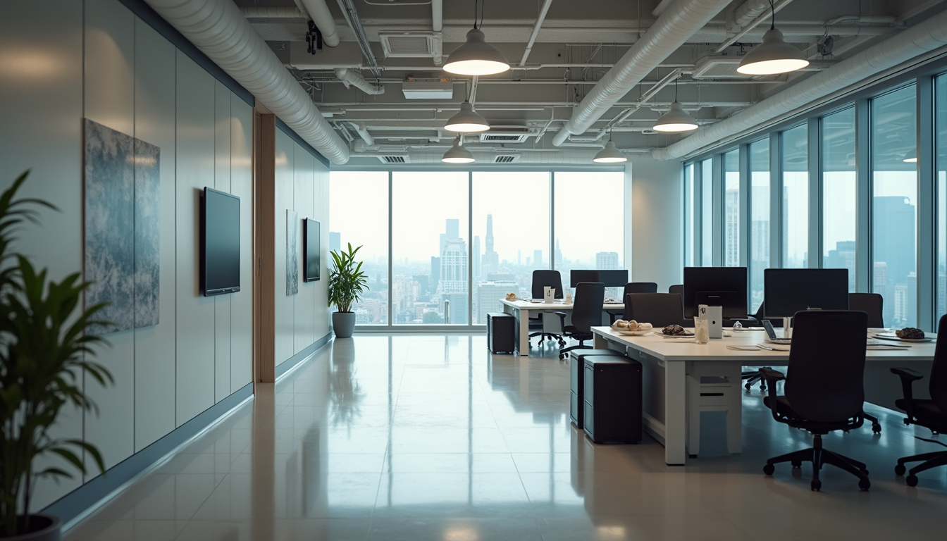 High angle view of office space with modern design