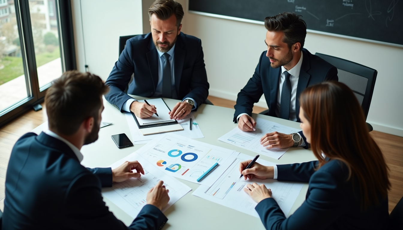 High angle view of a business team working on a strategic plan