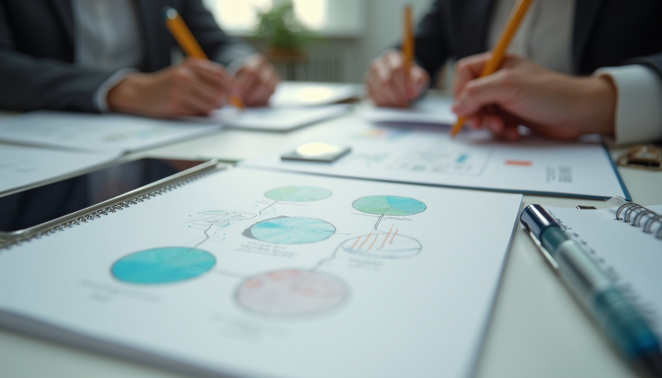 Close-up view of a brand strategy session with notes and sketches