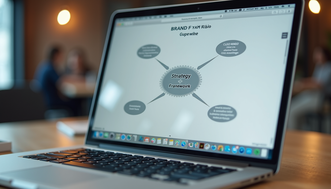 Close-up view of a brand strategy framework diagram on a laptop screen