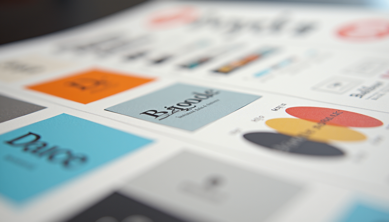 Close-up view of a brand style guide with colors and fonts